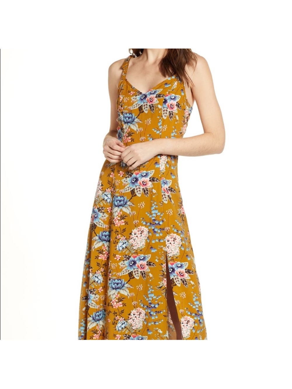 bp Mustard Floral Maxi Dress with Side Slit
